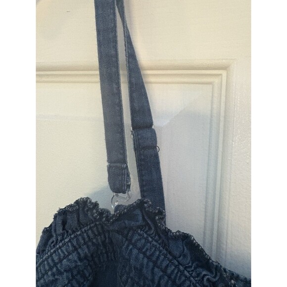 Denim Romper Spaghetti Straps Pleated Ruffles Buttons Pockets Size Small Noble - Picture 4 of 7
